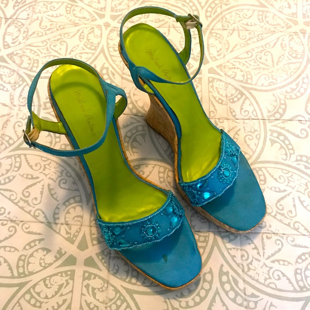 Michael Antonio Cork Wedge Turquoise shoe size 10